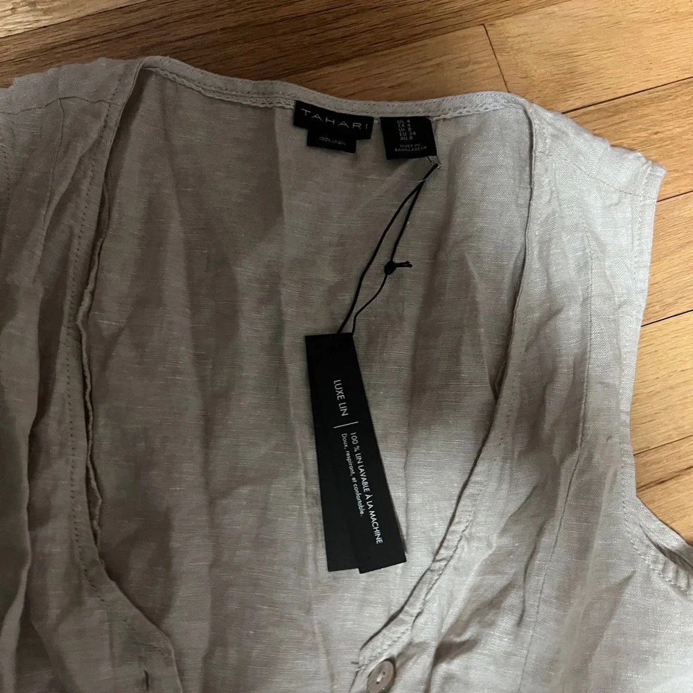 Tahari NWT Beige sand Button-Down Maxi Dress Linen with deep pockets - Picture 4 of 6